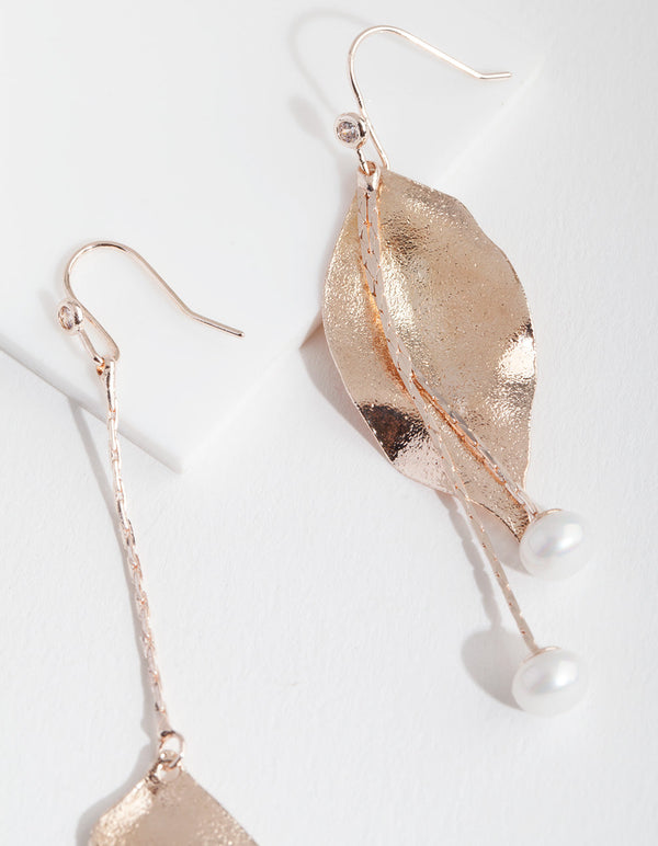 Rose Gold Leaf Drop Earrings