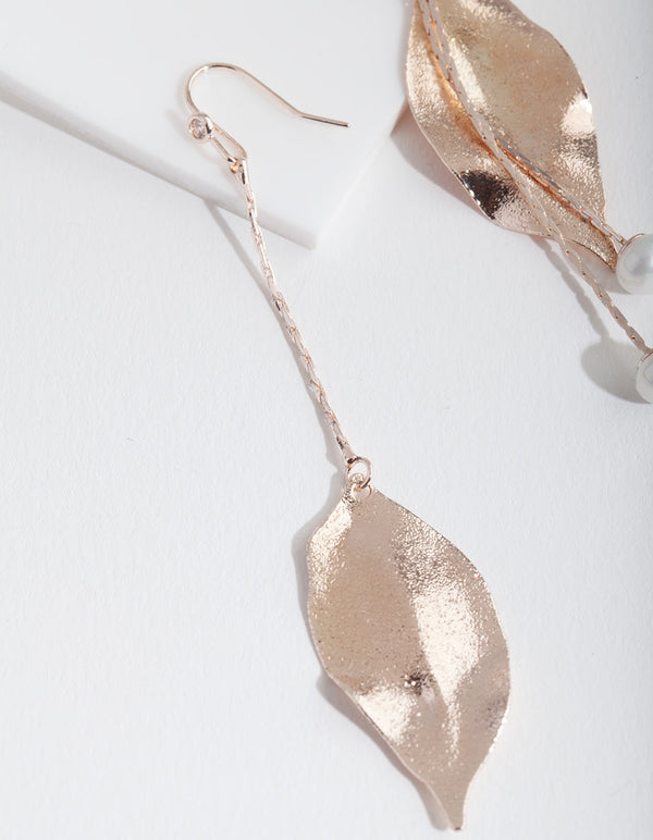 Rose Gold Leaf Drop Earrings