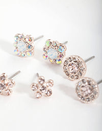 Rose Gold Diamond Simulant Silk Stud Earrings Set - link has visual effect only