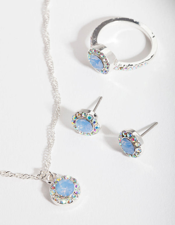 Silver and Blue Diamond Simulant Jewellery Set