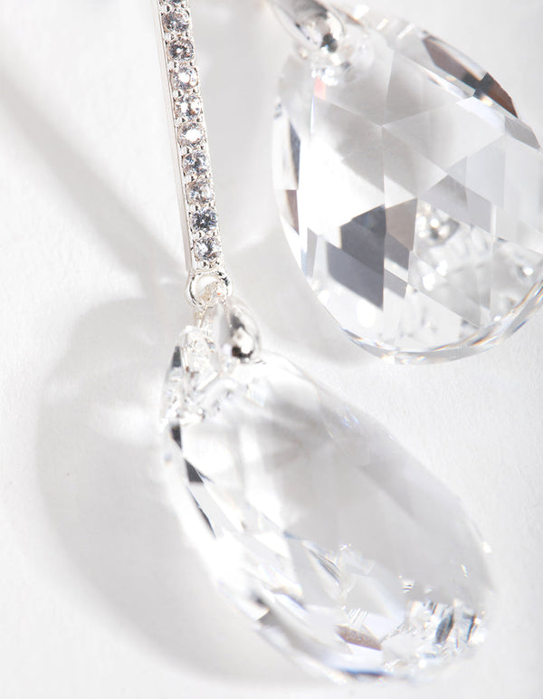 Silver Diamond Simulant Large Teardrop Earrings