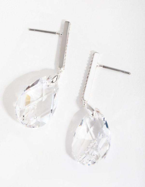 Silver Diamond Simulant Large Teardrop Earrings