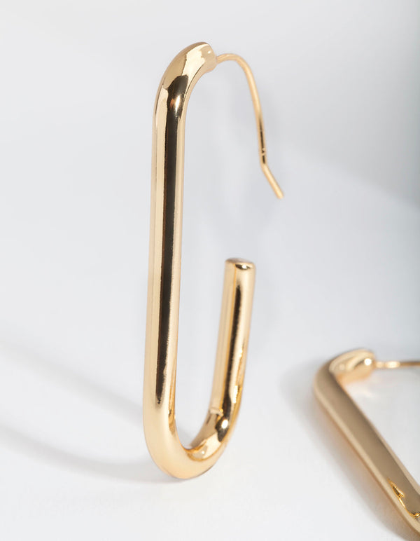 Real Gold Plated Rectangle Hoop Earrings