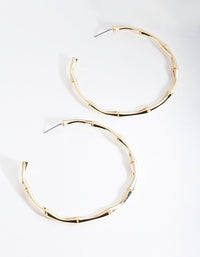 Real Gold Plated Large Bamboo Hoop Earrings - link has visual effect only