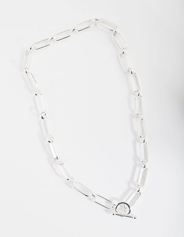 Real Silver Plated 40cm Large Link T and O Necklace