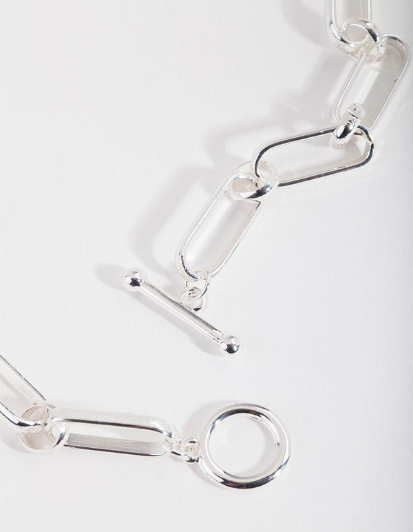 Real Silver Plated 40cm Large Link T and O Necklace
