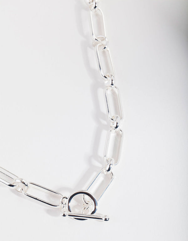 Real Silver Plated 40cm Large Link T and O Necklace