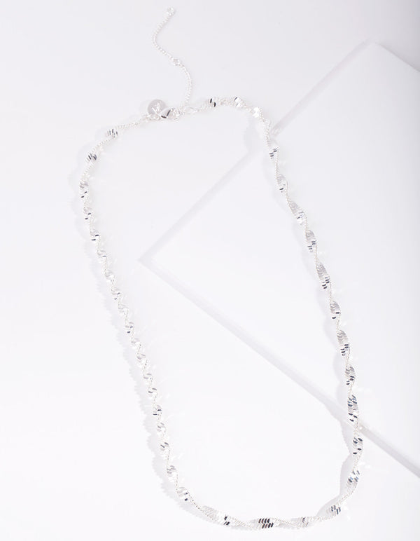 Real Silver Plated Long Twisted Necklace