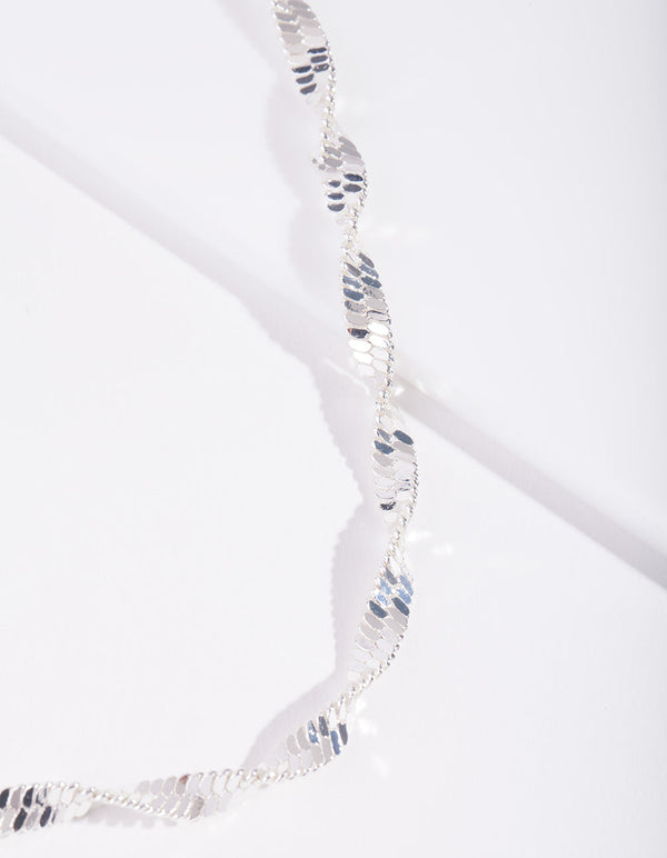 Real Silver Plated Long Twisted Necklace