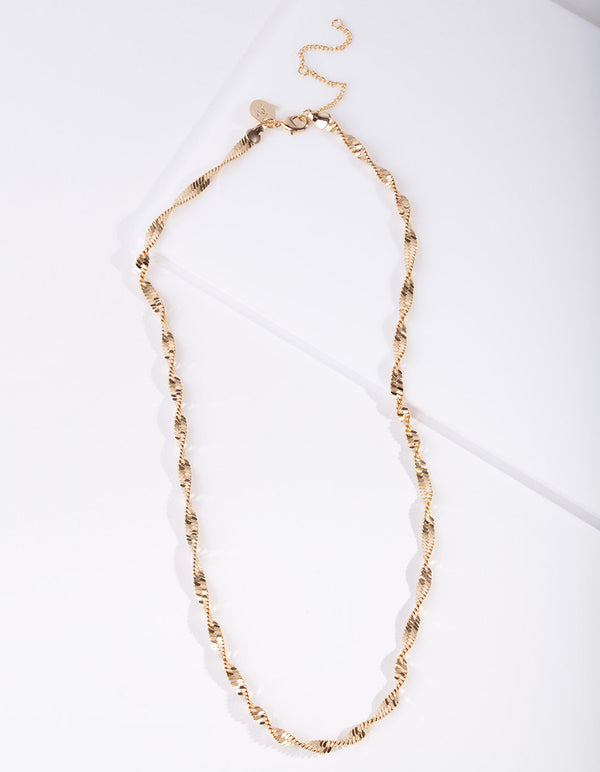 Real Gold Plated Twisted Long Necklace