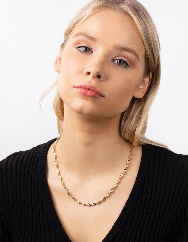 Real Gold Plated Twisted Long Necklace