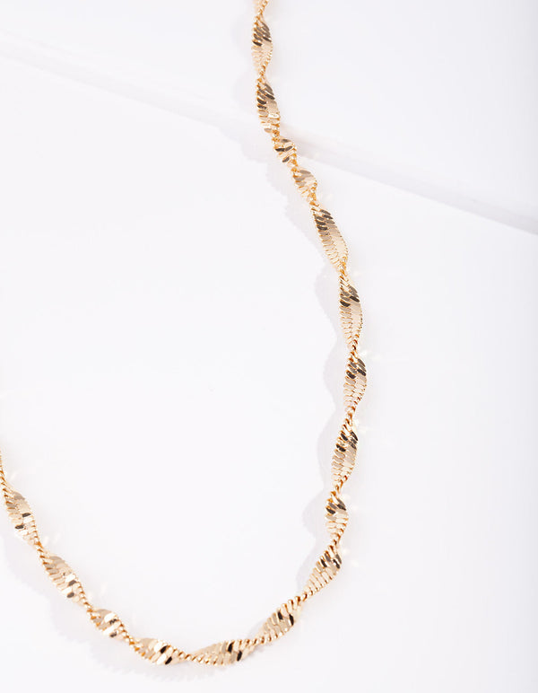 Real Gold Plated Twisted Long Necklace