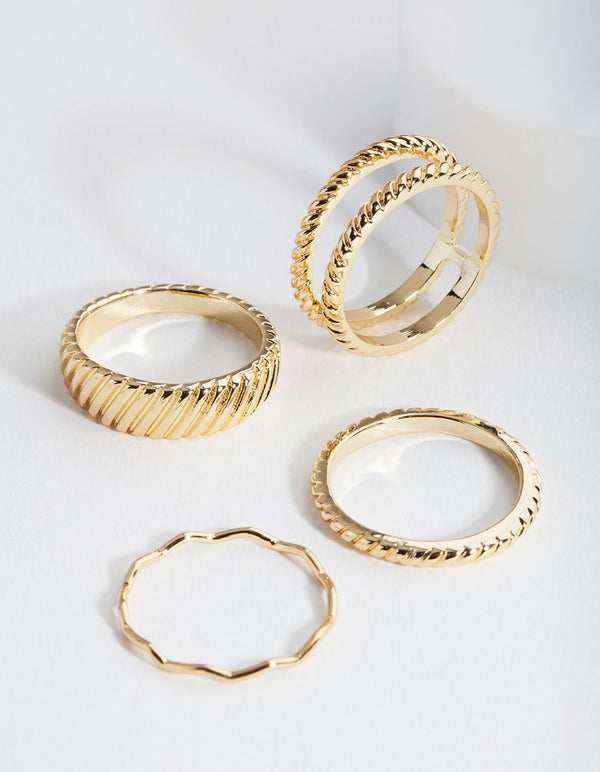 Real Gold Textured Ring 4 Pack