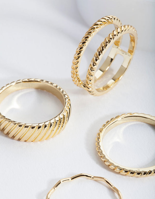 Real Gold Textured Ring 4 Pack