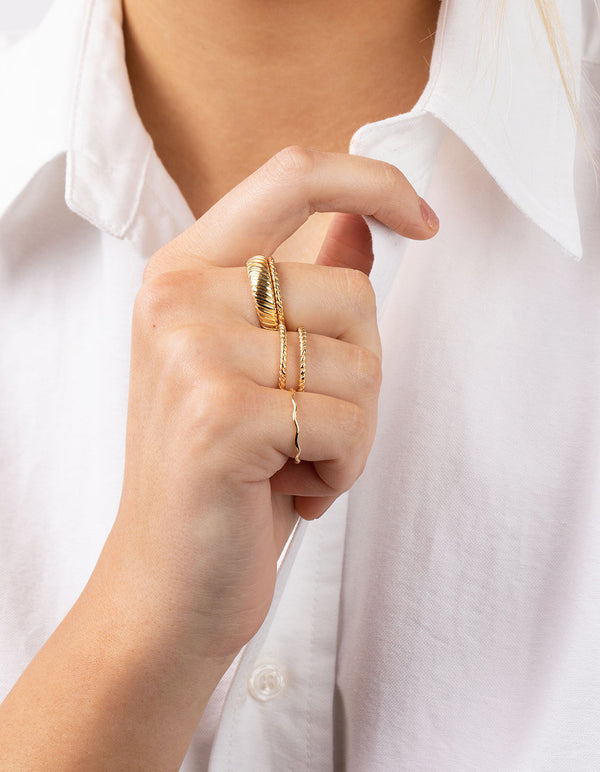 Real Gold Textured Ring 4 Pack