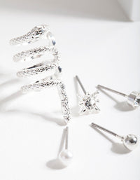 Silver Textured Snake Earring 6 Pack - link has visual effect only