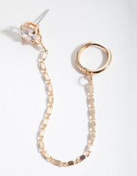 Gold Fancy Chain Stud Huggie Earrings - link has visual effect only