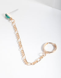 Gold Green Chain Huggie Stud Earrings - link has visual effect only