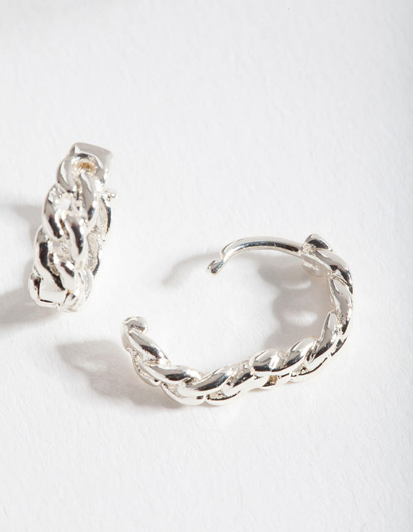 Silver Mini Chain Huggie Earrings