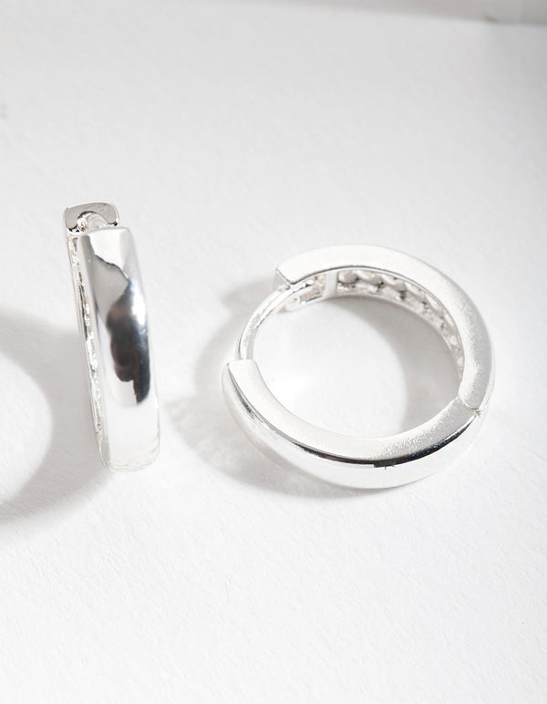 Silver Medium Polished Huggie Earrings