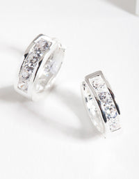 Silver Diamante Inlay Huggie Earrings - link has visual effect only