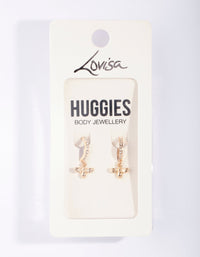 Gold Diamante Bee Charm Huggie Earrings - link has visual effect only