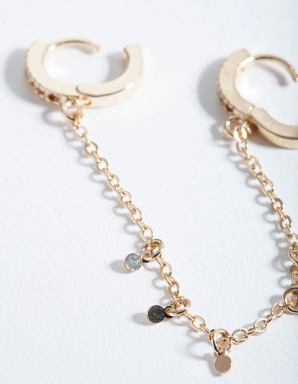 Gold Rainbow Jingle Huggie Earrings