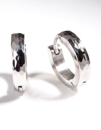 Rhodium Surgical Steel Textured Huggie Earrings - link has visual effect only
