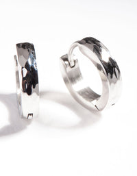 Rhodium Surgical Steel Textured Huggie Earrings - link has visual effect only