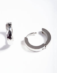 Rhodium Surgical Steel Textured Huggie Earrings - link has visual effect only