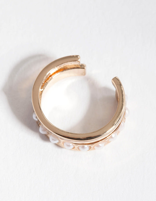 Gold Pearl Mini Bead Ear Cuff