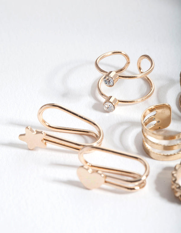 Gold Mixed Texture Ear Cuff 6 Pack