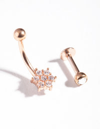 Rose Gold Surgical Steel Cubic Zirconia Floral Cartilage Pack - link has visual effect only