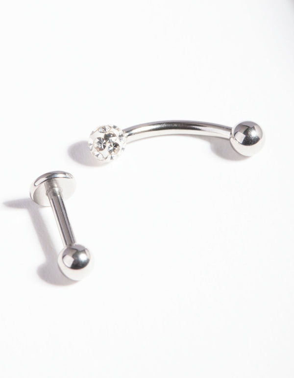 Silver Diamante Surgical Steel Cartilage Earring Pack