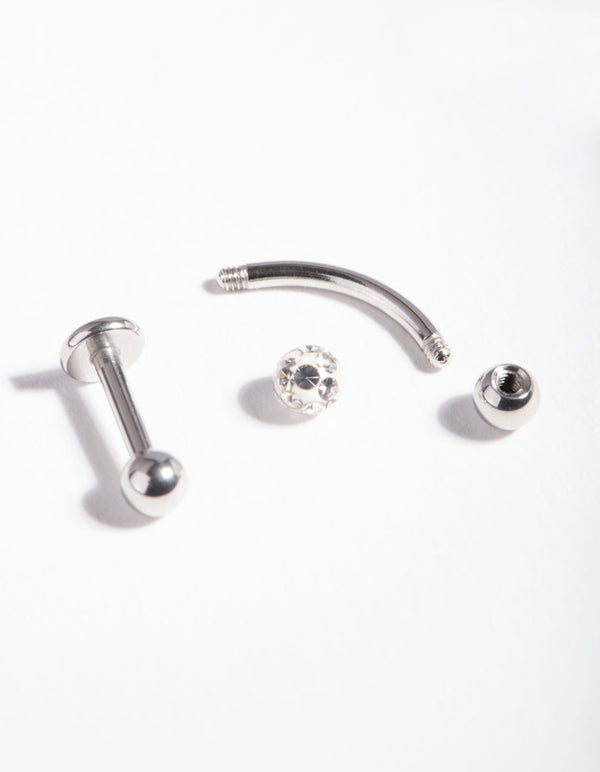 Silver Diamante Surgical Steel Cartilage Earring Pack