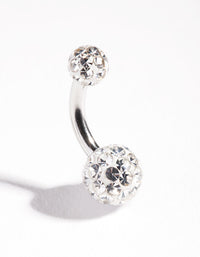 Rhodium Surgical Steel Diamante Belly Bar - link has visual effect only