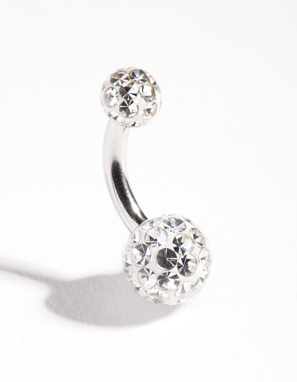 Rhodium Surgical Steel Diamante Belly Bar