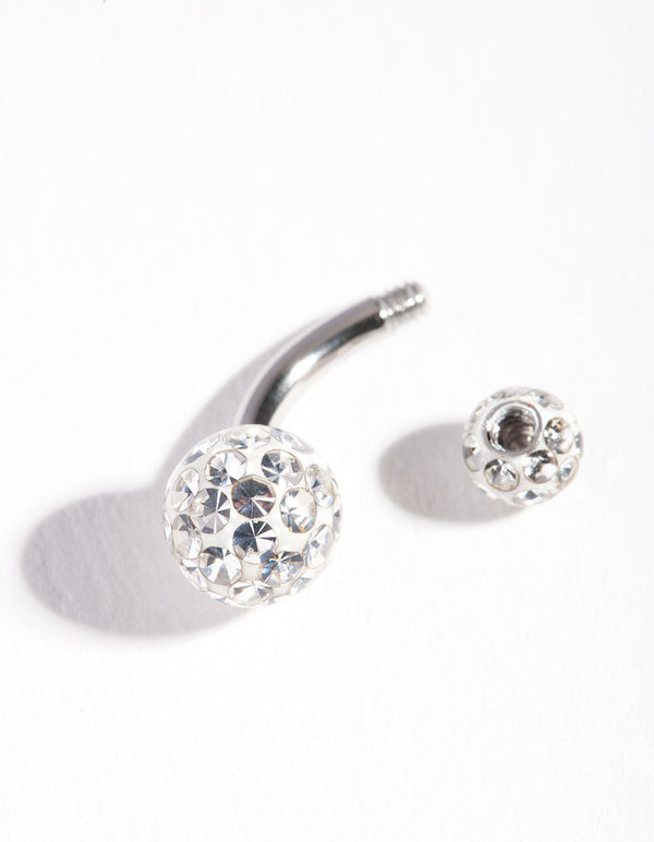 Rhodium Surgical Steel Diamante Belly Bar