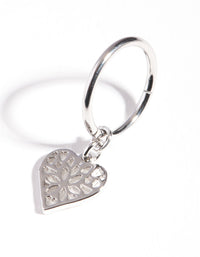 Rhodium Surgical Steel Hinged Heart Charm Belly Ring - link has visual effect only