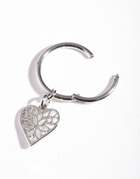Rhodium Surgical Steel Hinged Heart Charm Belly Ring - link has visual effect only