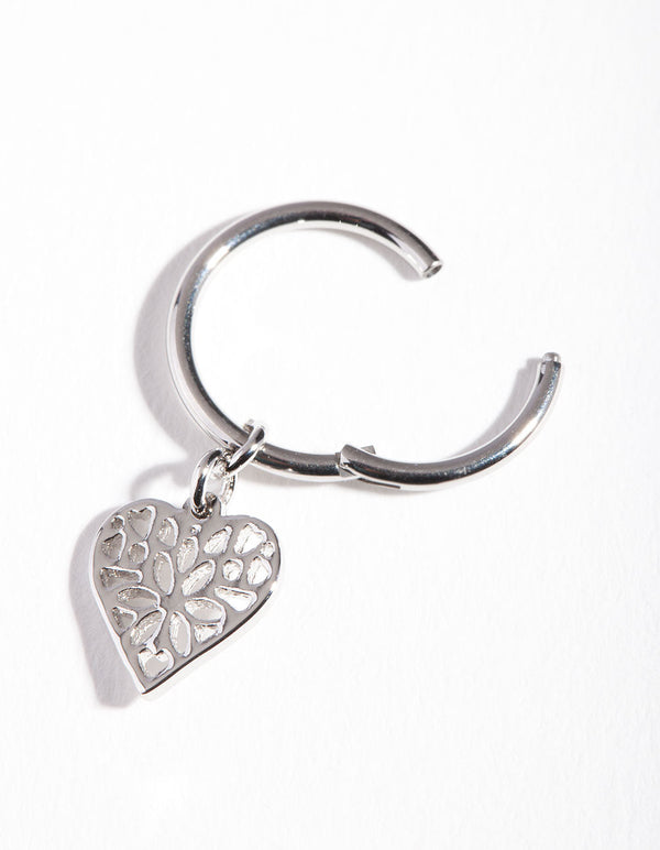 Rhodium Surgical Steel Hinged Heart Charm Belly Ring