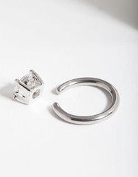 Rhodium Surgical Steel Cubic Zirconia Belly Ring - link has visual effect only