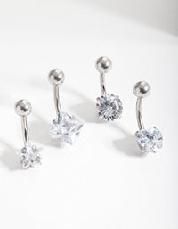 Rhodium Cubic Zirconia Belly Bar 4 Pack - link has visual effect only