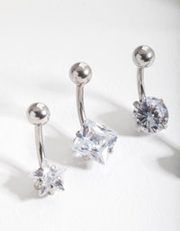 Rhodium Cubic Zirconia Belly Bar 4 Pack - link has visual effect only