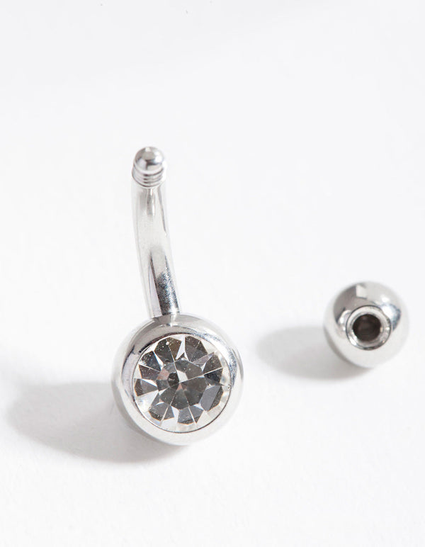 Rhodium Sugical Steel Belly Bar