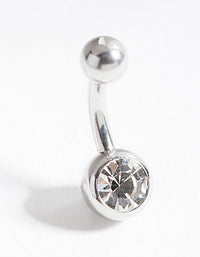 Rhodium Sugical Steel Belly Bar - link has visual effect only