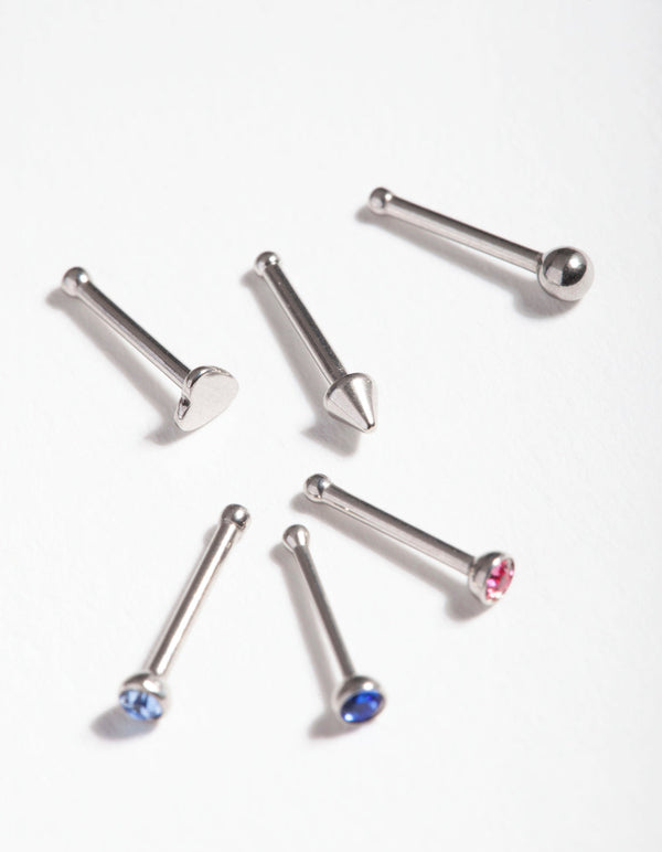 Surgical Steel Colourful Diamante Nose Jewellery Pack