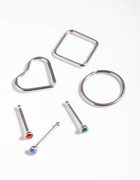 Rhodium Surgical Steel Diamante Geometric Nose Pack - link has visual effect only