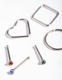 Rhodium Surgical Steel Diamante Geometric Nose Pack - link has visual effect only