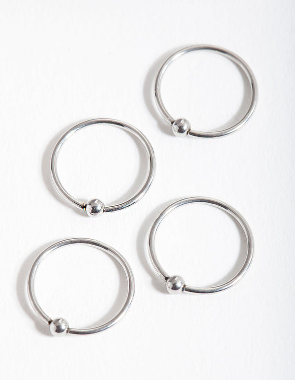 Rhodium Surgical Steel Ball Nose Ring 4 Pack